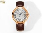 Cartier Ballon Bleu De 42MM Crocodile Leather 18K Strap White Watch